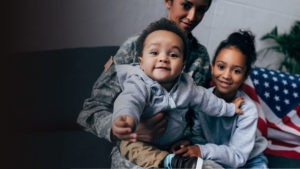 Military mother with her children.