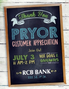 Pryor customer appreciation July 1 from 11am to 2pm