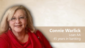 Connie Warlick, loan AA 45 years in banking