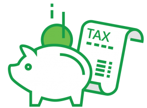 piggy bank with tax bill