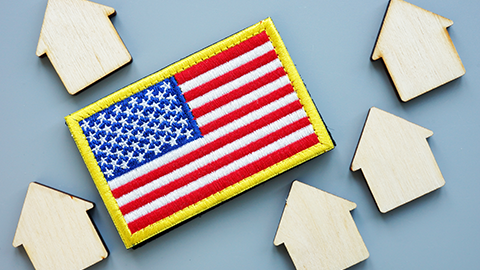 Mini American flag and mini houses