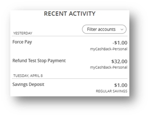 Recent Activity RCB Bank Online Banking - Recent Activity