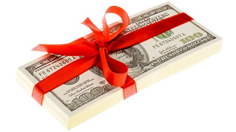 gift-wrapped cash