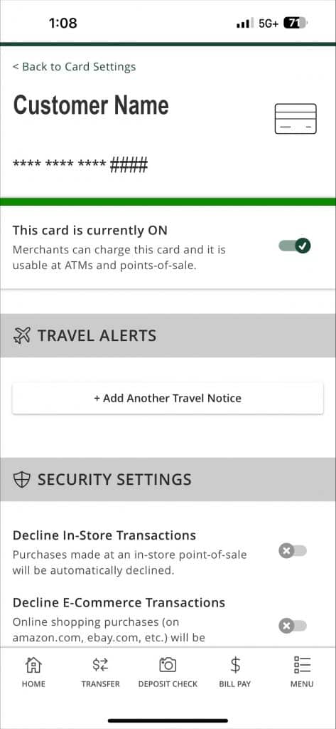 Security Settings part 1 screen shot