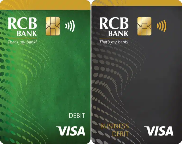 green and black RCB Bank Visa cards