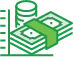 green icon of stacked money being measured
